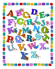 Colorful plasticine 3D animals alphabet poster
