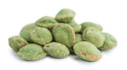 Wasabi coated Peanuts (isolated on white)