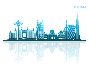 Obraz premium Zabytki Dubaju. Streszczenie krajobraz miejski