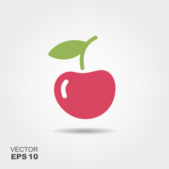 Single cherry with a leaf, isolated vector illustration