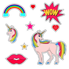 Set of fashion patches, unicorn