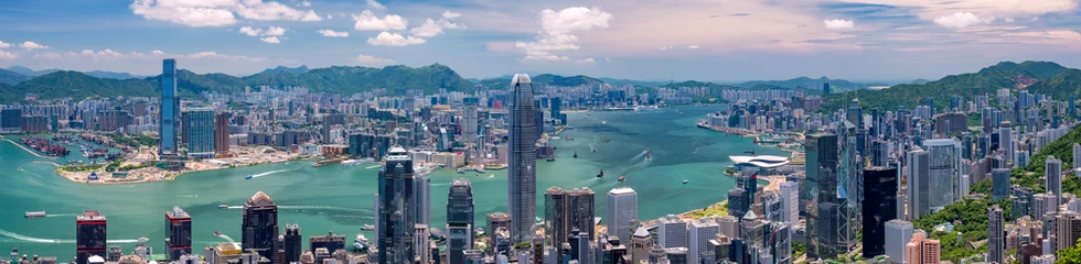 Gordijnen Uitzicht vanaf Victoria Peak, Hong Kong overdag © hit1912