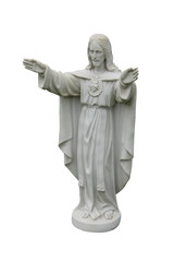 Fototapeta na wymiar A Graveside Marble Statue of the Figure of Jesus.