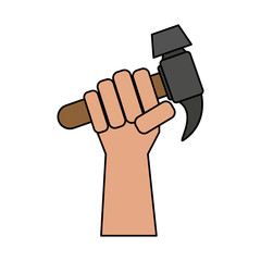 hand holding hammer tool icon image vector illustration design 