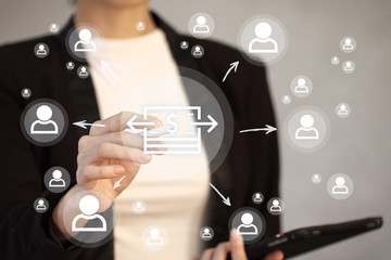 Business button dollar currency web in network