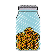 coins in jar money icon image vector illustration design  hand colored style