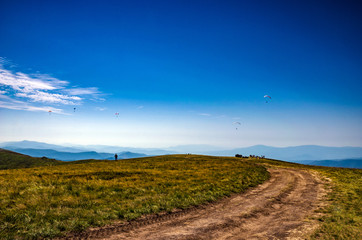 Background landscape with Ukrainian Carpathian Mountains in the Pylypets