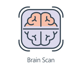 Icon design brain scan in flat line style. Symbol health check up and medical concept.