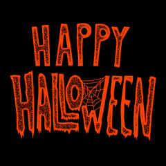 Happy Halloween. Hand drawn lettering phrase on black background