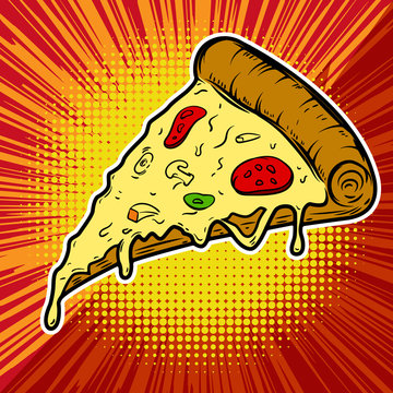 Pizza illustration on pop art background.