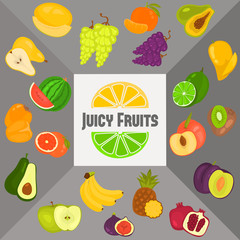Fruits color flat icons set for web and mobile design