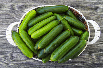 Fresh cucumber pictures on a white background, natural and organic cucumbers, cucumber pictures cut with a knife in a basket
