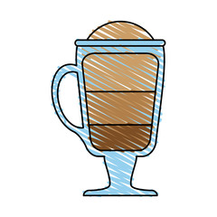 coffee beverage with foam in glass cup icon image vector illustration design  sketch style
