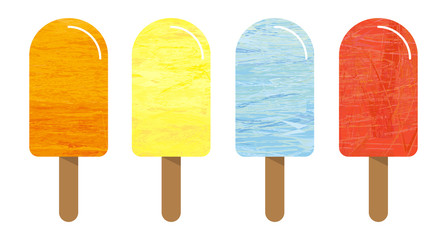 Set of 4 ice cream with different colors - flavour (taste) variation, marble structure, irregular structure