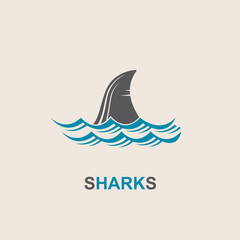 Naklejka premium icon of angry shark fin with sea waves