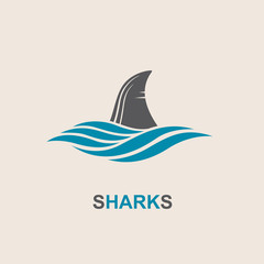 icon of angry shark fin with sea waves