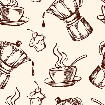 Vintage vector coffee seamless pattern