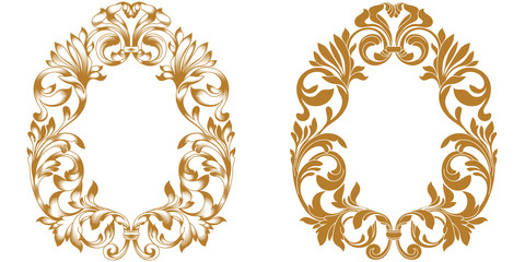 Set of vintage border frame engraving with retro ornament pattern in antique baroque style decorative design. Vector