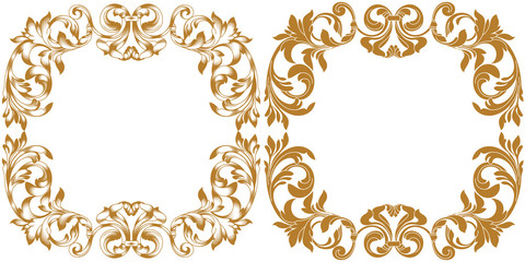 Set of vintage border frame engraving with retro ornament pattern in antique baroque style decorative design. Vector
