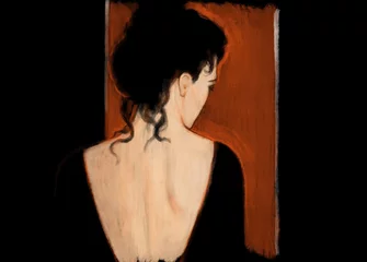 Photo sur Plexiglas Visage aquarelle Beautiful woman in black dress. Fashion illustration.  