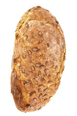 Tasty loaf of bread on white background