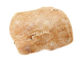 Tasty loaf of bread on white background