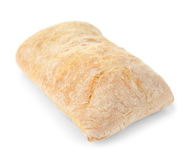 Tasty loaf of bread on white background
