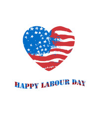 Vector heart shaped american flag. Happy Labor Day. Hand drawn illustration.