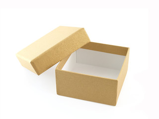 empty open single luxury yellow gold cardboard gift box isolated on white