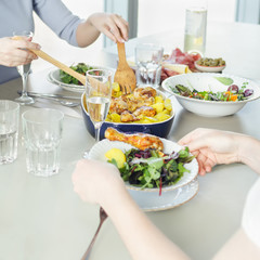 Two women having dinner together
