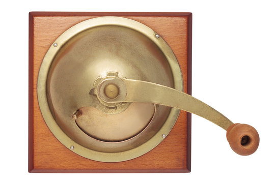 Old wooden coffee grinder isolated on white