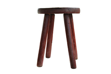 Ancient wooden stool isolated on a white background