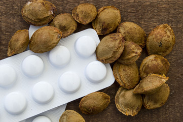 Natural substances used in pill and drug production, apricot seeds in pharmaceutical raw materials,
