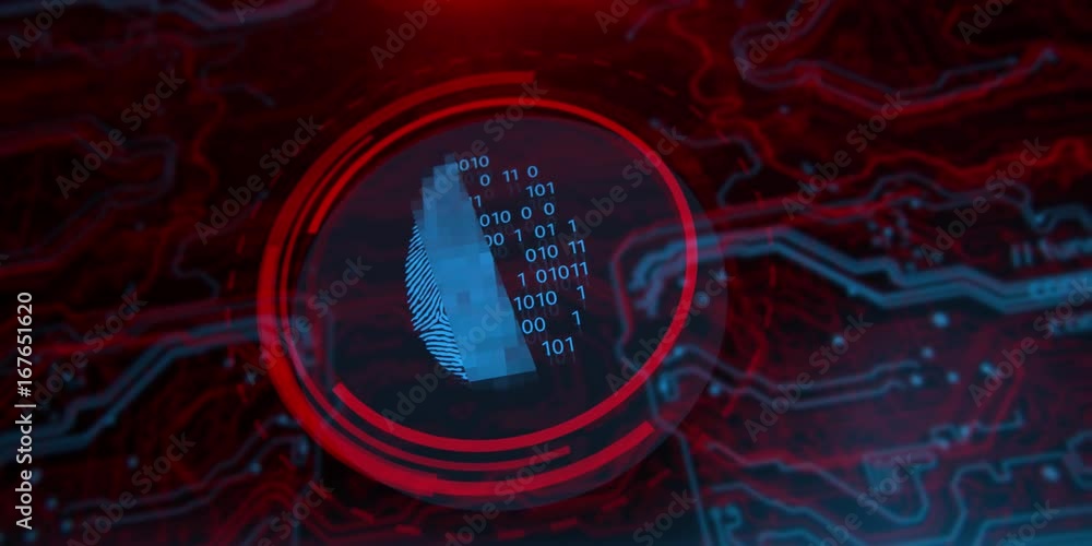 Poster technology background. fingerprint access button. cyber security and information technology. blue, r