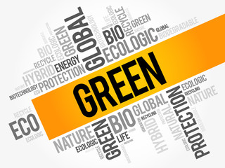 GREEN word cloud, conceptual green ecology background