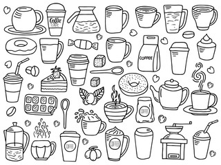 vector set of coffee doodle