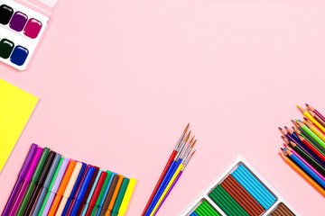 Fototapeta premium School supplies arrangement. Back to school concept, copy space