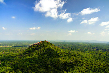 Landscape with Pidurangala mountain from the top of Sigiriya Rock in Sri Lanka
