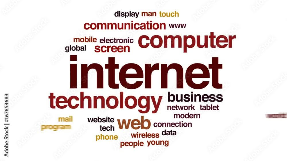 Wall mural internet animated word cloud, text design animation.