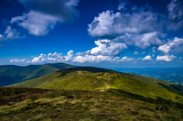 Fototapeta premium Background landscape with Ukrainian Carpathian Mountains in the Pylypets