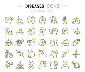 Set Vector Flat Line Icons Diseases