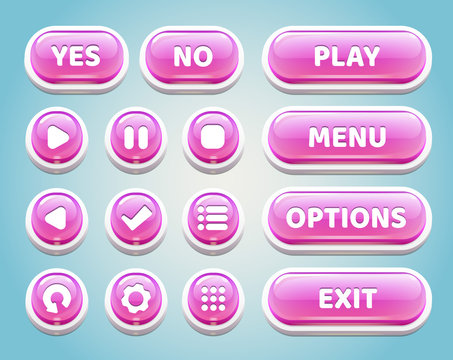 Set of pink candy buttons for mobile games.UI elements.