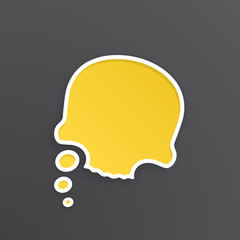 Vector illustration. Yellow comic speech bubble for thoughts at skull shape with white contour. Empty shape in flat style for chat dialogs. Isolated on black background