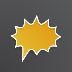 Vector illustration. Orange comic speech bubble for scream at rounded barbed shape with white contour. Empty shape in flat style for chat dialogs. Isolated on black background