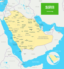 Saudi Arabia - map and flag illustration
