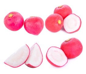 Fresh red radishes on white background