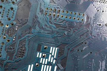 Blue PCB - Backside of a ATX Motherboard