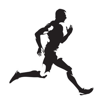 Running man abstract vector silhouette, side view