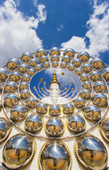 Five sitting Buddha statues and circular architecture at Wat Pha Sorn Kaew(Wat Phra Thart Pha Kaew)in Khao Kho,Phetchabun,north-central Thailand.  Buddha statues and circular architecture at Wat Pha S