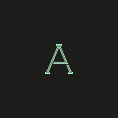 Capital A logo letter, thin line modern hipster symbol monogram. Flat linear simple initial letter emblem on black background.